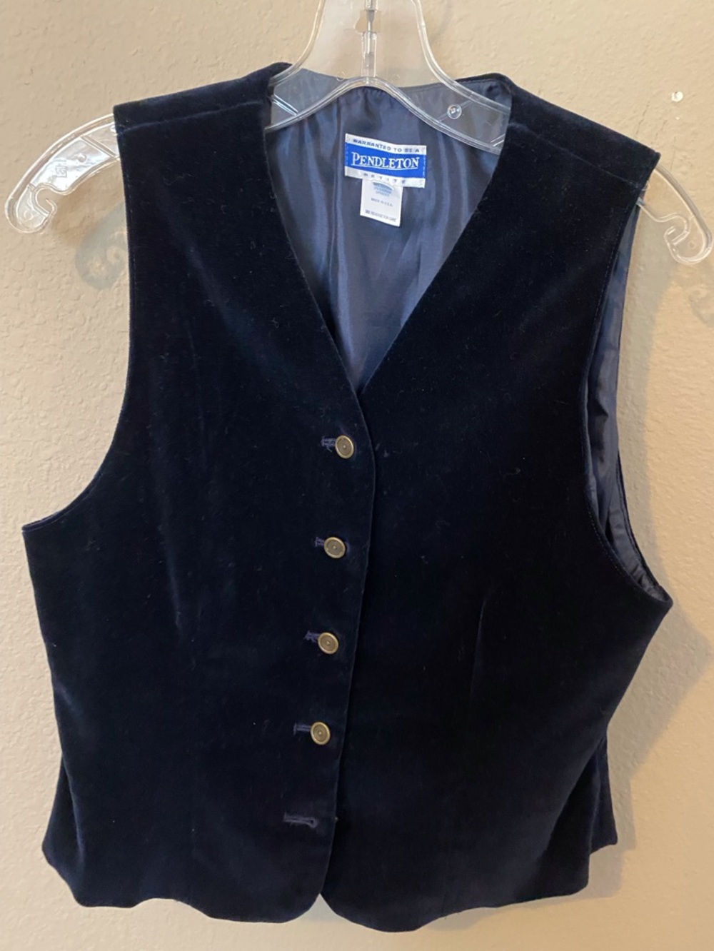 Pendleton Blue Velvet Button Front Vest